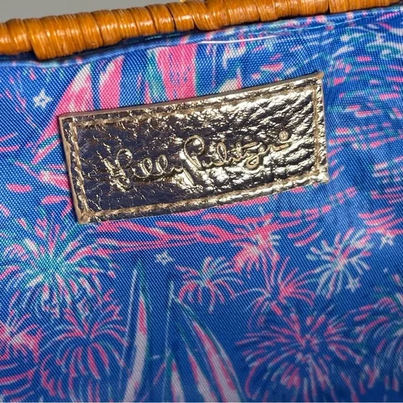 Lilly Pulitzer Rattan clutch lined in Boca Blue It's A Sailabration print - Picture 11 of 15